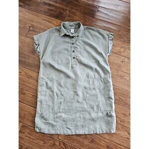 Nicole Miller 100% Linen Shirt Dress Women’s Size M Pockets Green Boho Beach